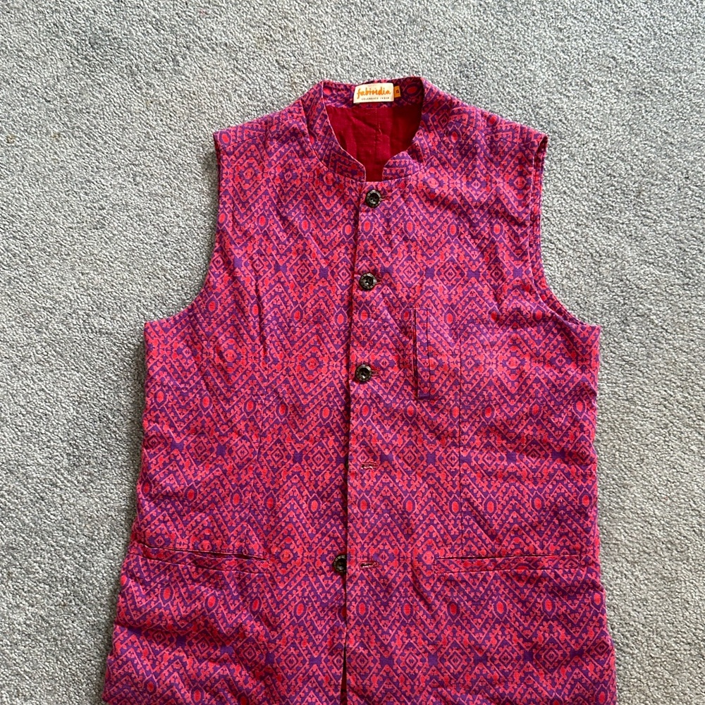 fabindia Purple and Pink Patterned Sleeveless Vest